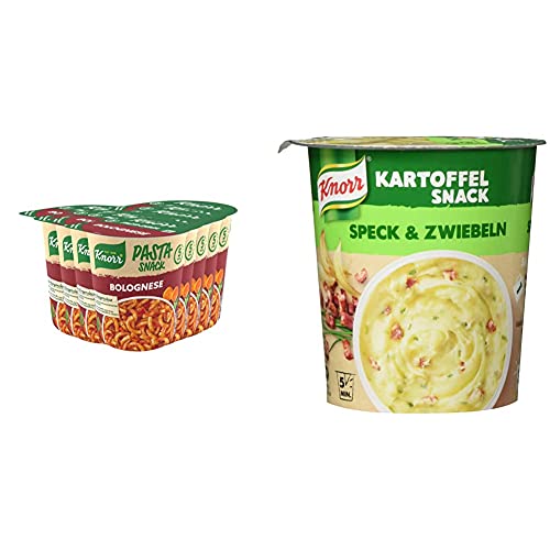 Knorr Snack Bar Spaghetti Bolognese, 8er Pack (8 x 68 g) & Kartoffel Snack Speck & Zwiebeln (mit nachhaltig angebauten Kartoffeln), 8er Pack ( 8 x 58g ) von Knorr