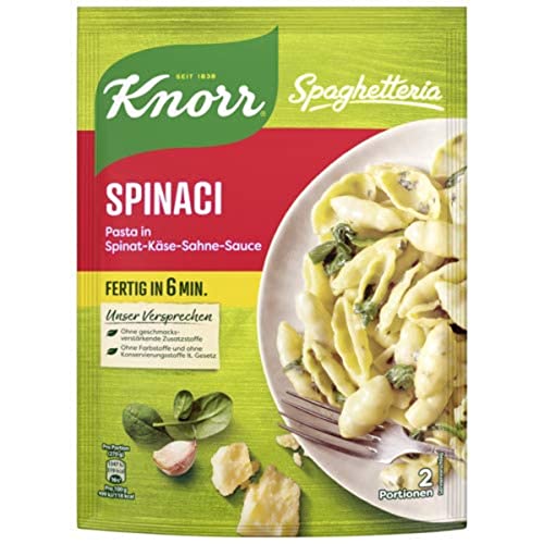 Knorr Spaghetteria Spinaci Nudel- Fertiggericht Pasta in Spinat-Käse-Sahne-Sauce, 160 g 2 Portionen von Knorr