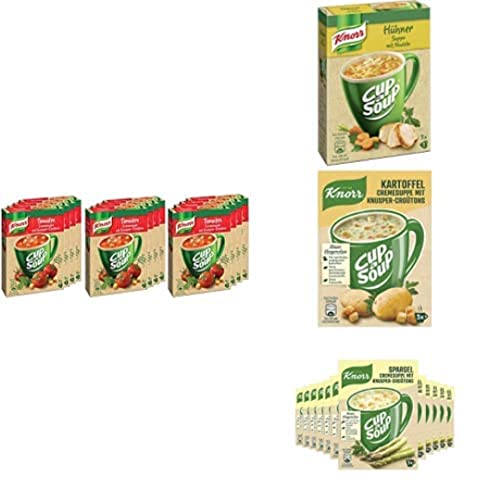 Knorr Suppenbundle: 12 x Cup a Soup Tomaten Cremesuppe, 12 x Instant Hühner Suppe, 12 x Coup a Soup Kartoffel Cremesuppe, 12 x Spargel Cremesuppe (48 Stück) von Knorr