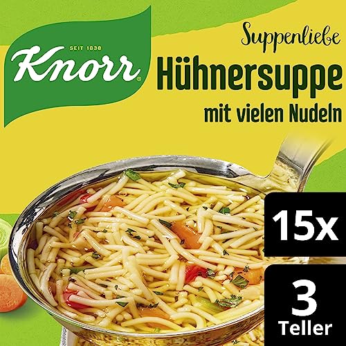 Knorr Suppenliebe Hühnersuppe für eine leckere Nudelsuppe mit vielen Nudeln ohne geschmacksverstärkende Zusatzstoffe und Farbstoffe 15 x 3 Teller von Knorr