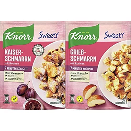 Knorr Sweety Kaiserschmarrn, 2 Portionen, 7er Pack (7 x 185 g) + Knorr Sweety Grießschmarrn, 2 Portionen, 7er Pack (7 x 205 g) von Knorr
