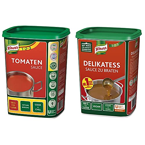 Knorr Tomatensauce (ideale Basis) 1er Pack (1 x 1 kg) & Delikatess Sauce zu Braten (pur als Bratensoße, Soßenbinder und zum Verfeinern), 1er Pack (1 x 1 kg) von Knorr