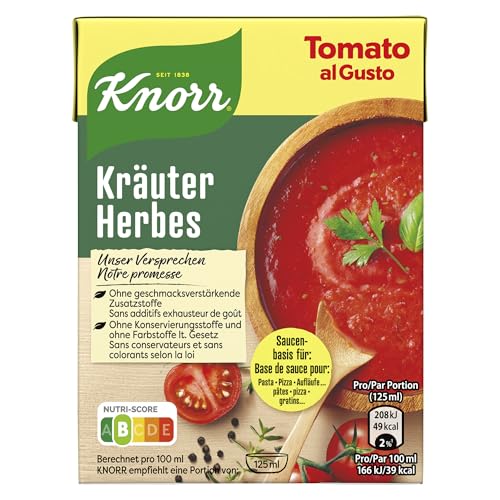 Knorr Tomato al Gusto Tomatensauce mit Kräutern, Soße aus 100% sonnengereiften, italienischen Tomaten 370 g von Knorr
