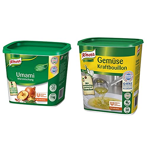 Knorr Umami Würzmischung (feiner, vollmundiger Geschmack) 1er Pack (1 x 1kg) & Gemüse Kraftbouillon (Gemüsebrühe mit Suppengrün, rein pflanzlich, vegan) 1er Pack (1 x 1 kg) von Knorr