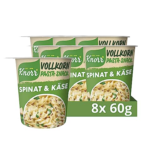 Knorr Vollkorn Pasta Snack Spinat & Käse leckere Vollkorn Instant Nudeln fertig in nur 5 Minuten - 8 x 60 g Becher von Knorr