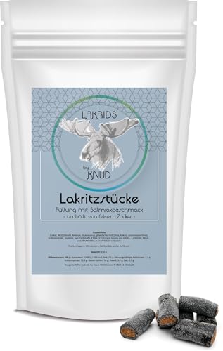 Lakrids Knud | 150g Lakritz Stücke - Füllung mit Salmiakgeschmack, umhüllt von feinem Zucker; Gourmet Lakritzstücke mit angenehmen Kauwiderstand von Knud