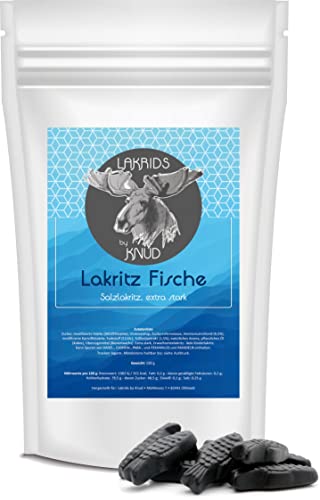 Lakrids Knud | Fische extra stark, Erwachsenenlakritz, Salzlakritz in Fisch Form, weiche Fisch Lakritzstücke, weiche Lakritzbonbons 150g von Knud