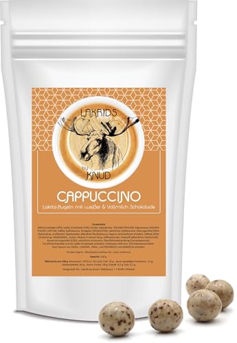 Lakrids Knud | Lakritz Kugeln extra groß mit weißer Schokolade und Vollmilchschokolade umhüllt - mit Cappuccino Kaffee und Karamellgeschmack von Knud