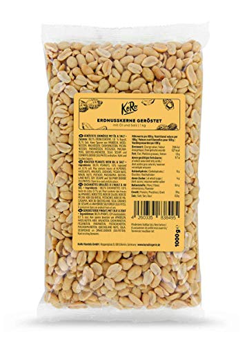 KoRo - Erdnusskerne geröstet und gesalzen 1 kg - Snackklassiker mit Öl und Salz geröstet im Vorteilspack - Proteinquelle von KoRo