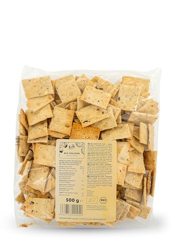 KoRo - Bio Cracker Olive 500 g - Knackiges Gebäck auf Weizenbasis - Mit getrockneten Olivenstückchen - Perfekt zu Wein, Aperitiv oder Käse von KoRo