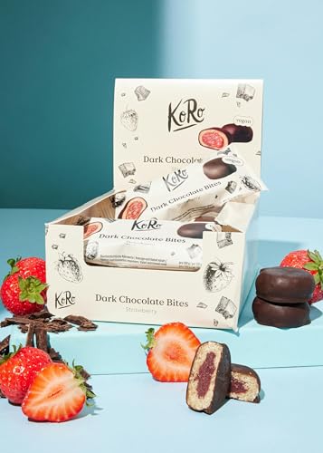 KoRo - Bio-Dark Chocolate Bites Strawberry 12 x 2 x 20 g - Mit fruchtiger Erdbeerfüllung - Umhüllt mit dunkler Schokolade - Vegan von KoRo