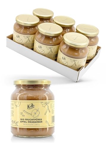 KoRo - Bio Fruchtpüree Apfel-Rhabarber 6 x 370 g - Zu 100% aus Früchten - Bio-Qualität - Fruchtig-süßer Geschmack - Vielseitig einsetzbar von KoRo
