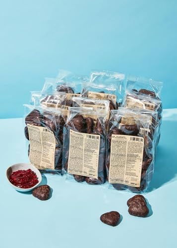 KoRo - Bio Lebkuchenherzen mit Kirschfüllung 12 x 250 g - Mantel aus Zartbitterschokolade - Mit Füllung aus Sauerkirschkonfitüre - Veganes Weihnachtsgebäck von KoRo
