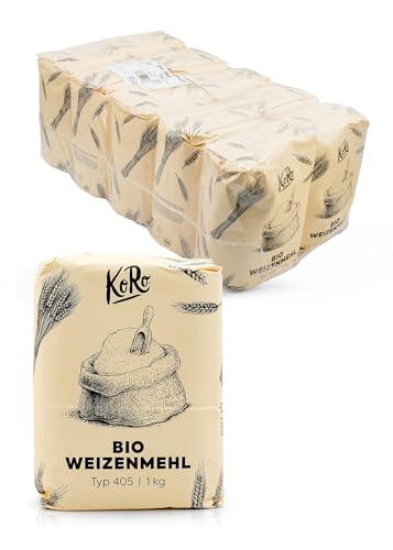 KoRo - Bio Weizenmehl Typ 405 10 x 1 kg - feines Mehl zum Backen, Kochen und mehr - universell einsetzbar - aus biologischer Landwirtschaft von KoRo