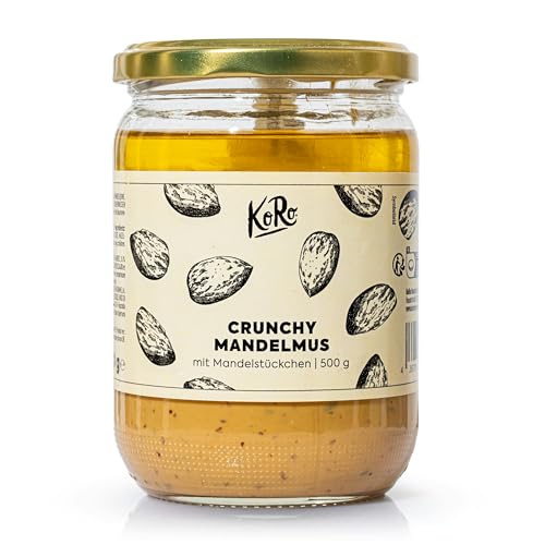KoRo - Crunchy Mandelmus - Cremiges Mus mit gerösteten Mandelstückchen - Pflanzliche Proteinquelle - Perfekt als knuspriges Topping oder Aufstrich - Ohne Zusätze von KoRo