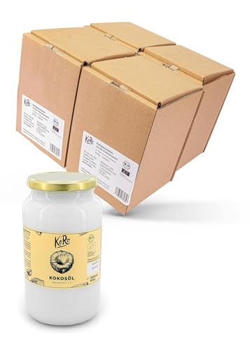 KoRo - Desodoriertes Bio Kokosöl 4 x 1 L - Geruchs- und geschmacksneutral - Stark erhitzbar - Bio-Qualität von KoRo