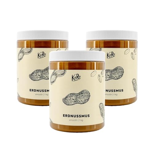 KoRo Erdnussmus - 3 x 1 kg Vorratspackung - Cremige Konsistenz - Ohne zusätzlichen Zucker* und Stabilisatoren - Aus 100% gerösteten Erdnüssen von KoRo