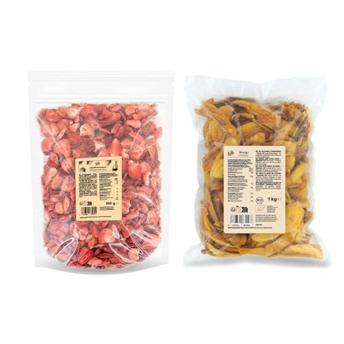 KoRo - Gefriergetrocknete Erdbeerscheiben 350 g und Bio Mangostreifen Brooks 1 kg von KoRo