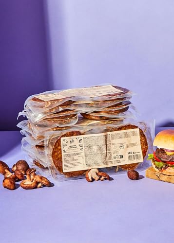 KoRo - Veganer Bio Burger Shiitake und Paprika 12 x 160 g - Proteinreiche und vegane Fleischalternative - Zubereitung in der Pfanne, im Ofen oder auf dem Grill - Mit Shiitake und Paprika von KoRo