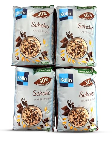 4 x Kölln Müsli Schoko mit 30% Weniger Zucker, 1,7 Kg | 4 x 1,7 Kg | 4er Pack 4 x Kölln Müsli Schoko mit 30% Weniger Zucker, 1,7 Kg | 4 x 1,7 Kg | 4er Pack von Kölln