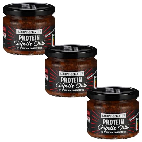 Körperkraft Chipotle Chili 280g – 3er Pack - Proteinreiches Fitness-Eintopfgericht mit 44g Protein, Nutriscore A, Ideal für Sportler & ausgewogene Ernährung - schnelles Gericht, Protein-Gericht Körperkraft Chipotle Chili 280g – 3er Pack - Proteinreiches Fitness-Eintopfgericht mit 44g Protein, Nutriscore A, Ideal für Sportler & ausgewogene Ernährung - schnelles Gericht, Protein-Gericht von Körperkraft