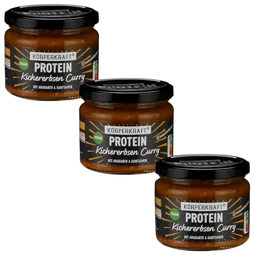 Körperkraft Kichererbsen Curry 280g – 3er Pack - Veganes High-Protein Curry mit 34g Protein, Nutriscore A, Fruchtig-Cremiger Geschmack, Perfekt für Fitness - Schnelles Gericht Körperkraft Kichererbsen Curry 280g – 3er Pack - Veganes High-Protein Curry mit 34g Protein, Nutriscore A, Fruchtig-Cremiger Geschmack, Perfekt für Fitness - Schnelles Gericht von Körperkraft