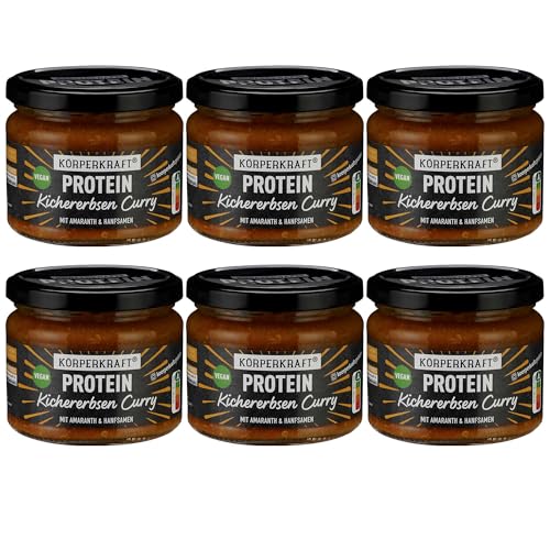 Körperkraft Kichererbsen Curry 280g – 6er Pack - Veganes High-Protein Curry mit 34g Protein, Nutriscore A, Fruchtig-Cremiger Geschmack, Perfekt für Fitness - Schnelles Gericht Körperkraft Kichererbsen Curry 280g – 6er Pack - Veganes High-Protein Curry mit 34g Protein, Nutriscore A, Fruchtig-Cremiger Geschmack, Perfekt für Fitness - Schnelles Gericht von Körperkraft