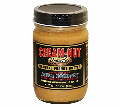 Natural Peanut Butter Crunchy von Koeze (368 g) - Cremige Erdnussbutter mit Stückchen - ohne Palmöl & Zucker - mit Meersalz verfeinert - ohne Zusatzstoffe - 100% natürlich von Koeze Company