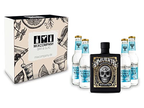 Amuerte Geschenkset - Gin Tonic Black Coca Leaf Koks Gin 0,7l (43% Vol) + 4x Fever Tree Mediterranean Tonic Water 200ml inkl. Pfand MEHRWEG - [Enthält Sulfite] von Koks-Koks