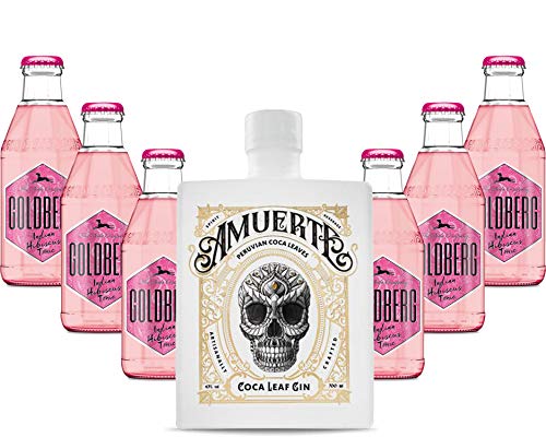 Gin Tonic Set - Amuerte White Coca Leaf Koks Gin 0,7l (43% Vol) + 6x Goldberg Indian Hibiscus Tonic 200ml inkl. Pfand MEHRWEG -[Enthält Sulfite] von Koks-Koks