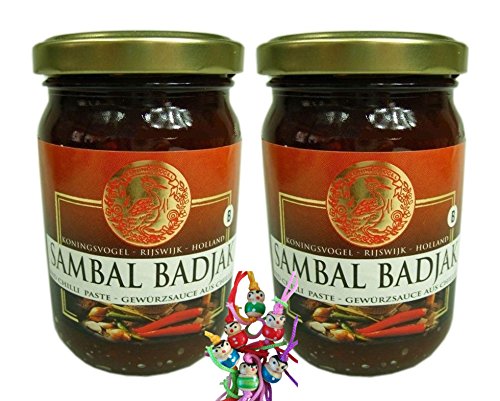 [ 2x 200g ] KONINGSVOGEL Sambal Badjak / Würzige Sauce / Spicy Sauce + ein kleines Glückspüppchen - Holzpüppchen von Koningsvogel