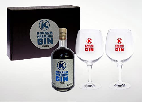 Konsum Premium Gin Geschenkbox 500 ml, Kirsche, inkl. 2 Ballongläser Konsum Premium Gin Geschenkbox 500 ml, Kirsche, inkl. 2 Ballongläser von Konsum