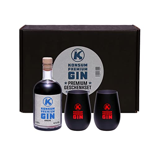 Konsum Premium Gin Geschenkbox 500 ml, Kirsche, inkl. 2 Becher von Konsum