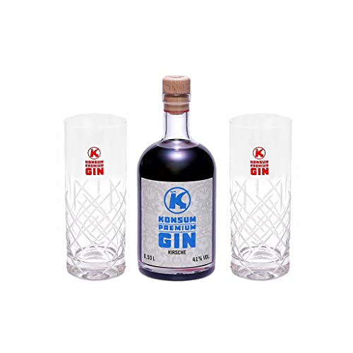 Konsum Premium Gin Geschenkbox 500 ml, Kirsche, inkl. 2 Longdrinkgläser Konsum Premium Gin Geschenkbox 500 ml, Kirsche, inkl. 2 Longdrinkgläser von Konsum