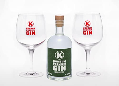 Konsum Premium Gin Geschenkbox 500 ml, London Dry, inkl. 2 Ballongläser Konsum Premium Gin Geschenkbox 500 ml, London Dry, inkl. 2 Ballongläser von Konsum