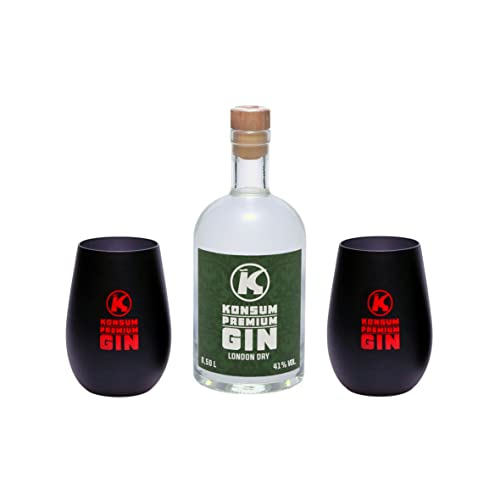 Konsum Premium Gin Geschenkbox 500 ml, London Dry, inkl. 2 Becher von Konsum