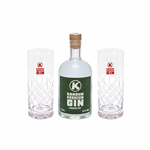 Konsum Premium Gin Geschenkbox 500 ml, London Dry, inkl. 2 Longdrinkgläser Konsum Premium Gin Geschenkbox 500 ml, London Dry, inkl. 2 Longdrinkgläser von Konsum