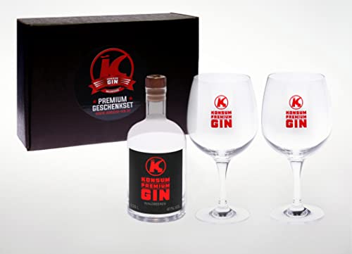 Konsum Premium Gin Geschenkbox 500 ml, Waldbeere, inkl. 2 Ballongläser Konsum Premium Gin Geschenkbox 500 ml, Waldbeere, inkl. 2 Ballongläser von Konsum