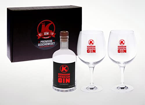 Konsum Premium Gin Geschenkbox 500 ml, Waldbeere, inkl. 2 Ballongläser von Konsum