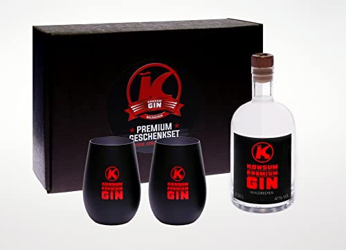 Konsum Premium Gin Geschenkbox 500 ml, Waldbeere, inkl. 2 Becher von Konsum