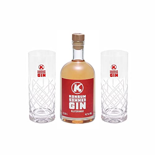 Konsum Sommer Gin Geschenkbox 500 ml, Blutorange, inkl. 2 Longdrinkgläser Konsum Sommer Gin Geschenkbox 500 ml, Blutorange, inkl. 2 Longdrinkgläser von Konsum