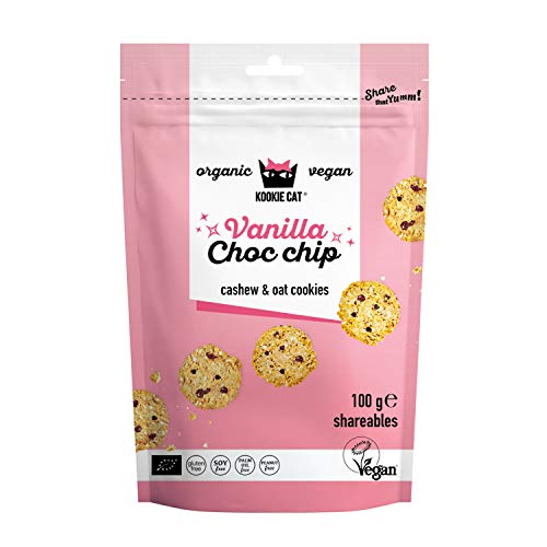 Kookie Cat Choc Chip Vanilla Shareables - Mini Vegan Cookies, Glutenfrei, Sojafrei, Bio, Cashew & Hafer-10 x 100g Multipack von KOOKIE CAT