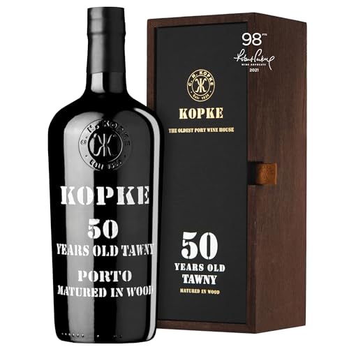 Kopke Tawny Port 50 Jahre - Premium Portwein, im Holzfass gereift | Traditionell abgefüllt und verpackt in einer hölzernen Geschenkbox | Eine außergewöhnliche sinnvolle geschenke für männer und fraue von Kopke