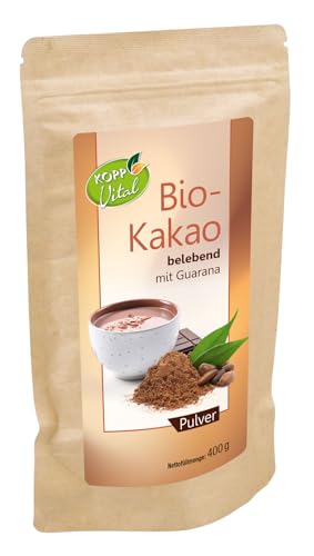 NEU - KOPP Vital® Bio-Kakao belebend Pulver - 400 g - mit Guarana - Kokosblütenzucker - Vegan - ohne Gentechnik, Glutenfrei, Laktosefrei, Zusatzstofffrei, Bio-zertifiziert von Kopp Vital