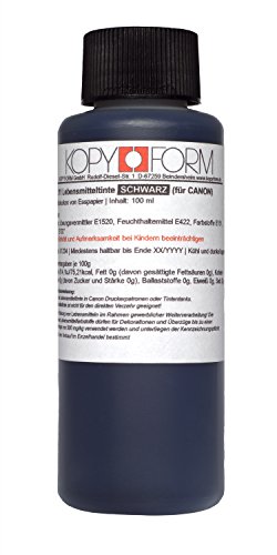 KOPYFORM Lebensmitteltinte 100ml Schwarz für Canon-Drucker (KOL111) von Kopyform