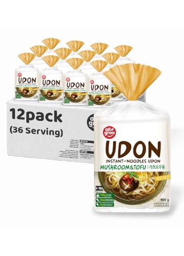Allgroo Udon Instantnudeln, Fresh, aromatisch, schnelle Zubereitung - Pack of 12 (36 Serving) (Mushromm& Tofu) von Korean Street