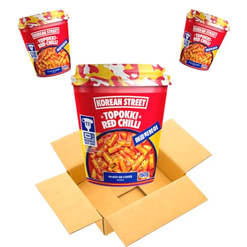 [KOREAN STREET] Korean Gochujang Paste Tteokbokki Cup (160g X 12) - Authentischer Koreanischer Reiskuchen Topokki Snack im Becher - Scharf & Süß, Pikant von Korean Street