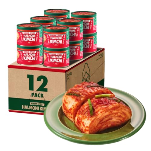 [Korean Street] Halmoni Canned Kimchi (160g x 12)- Koreanisch fermentierter Kimchi, 100% Vegan, Ohne MSG oder Künstliche Konservierungsstoffe, Authentischer Geschmack nach Großmutters Rezept von Korean Street