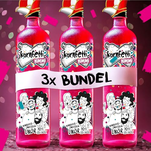 HIMMI 3x 700ml Himbeerlikör mit Limetten-Kick: Fruchtig-Süßer Party Schnaps, Weizenkorn Basis, Festival Geschenk, Für Cocktails & Shots von Kornfetti