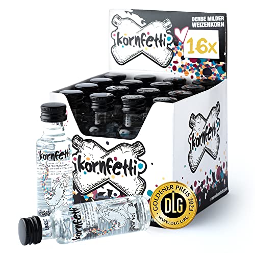 KORNFETTI KORN 32% vol. 16x20ml Shots - extrem milder Weizenkorn - Dein kleiner Festival Schnaps aus Hamburg für Cocktails oder Kurze | extra großer Malzanteil 320ml von Kornfetti